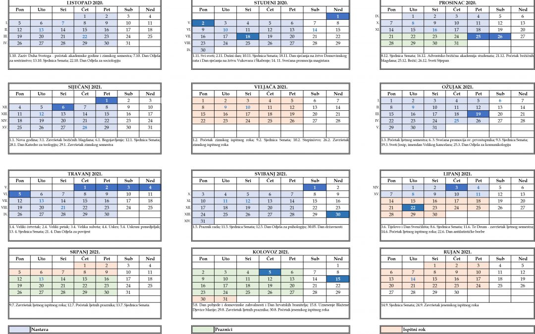 Novi sveučilišni kalendar za ak. g. 2020./2021.