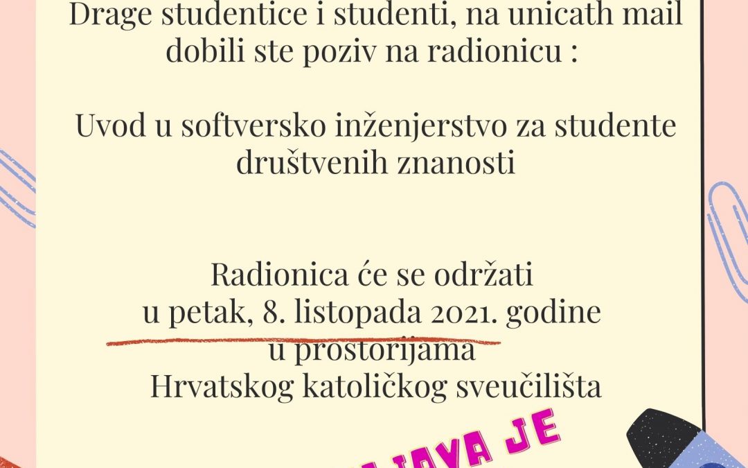 Ponovljeno izdanje radionice Uvod u softversko inženjerstvo za studente društvenih znanosti